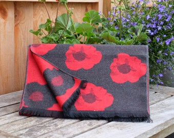 Red Poppy Flower Multi Emblem Grey Soft Warm and Smart Winter Scarf