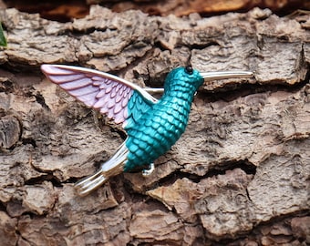 Hummingbird Enamelled Animal Brooch