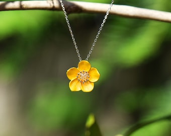 Buttercup Yellow Flower Delicate Pendant Necklace