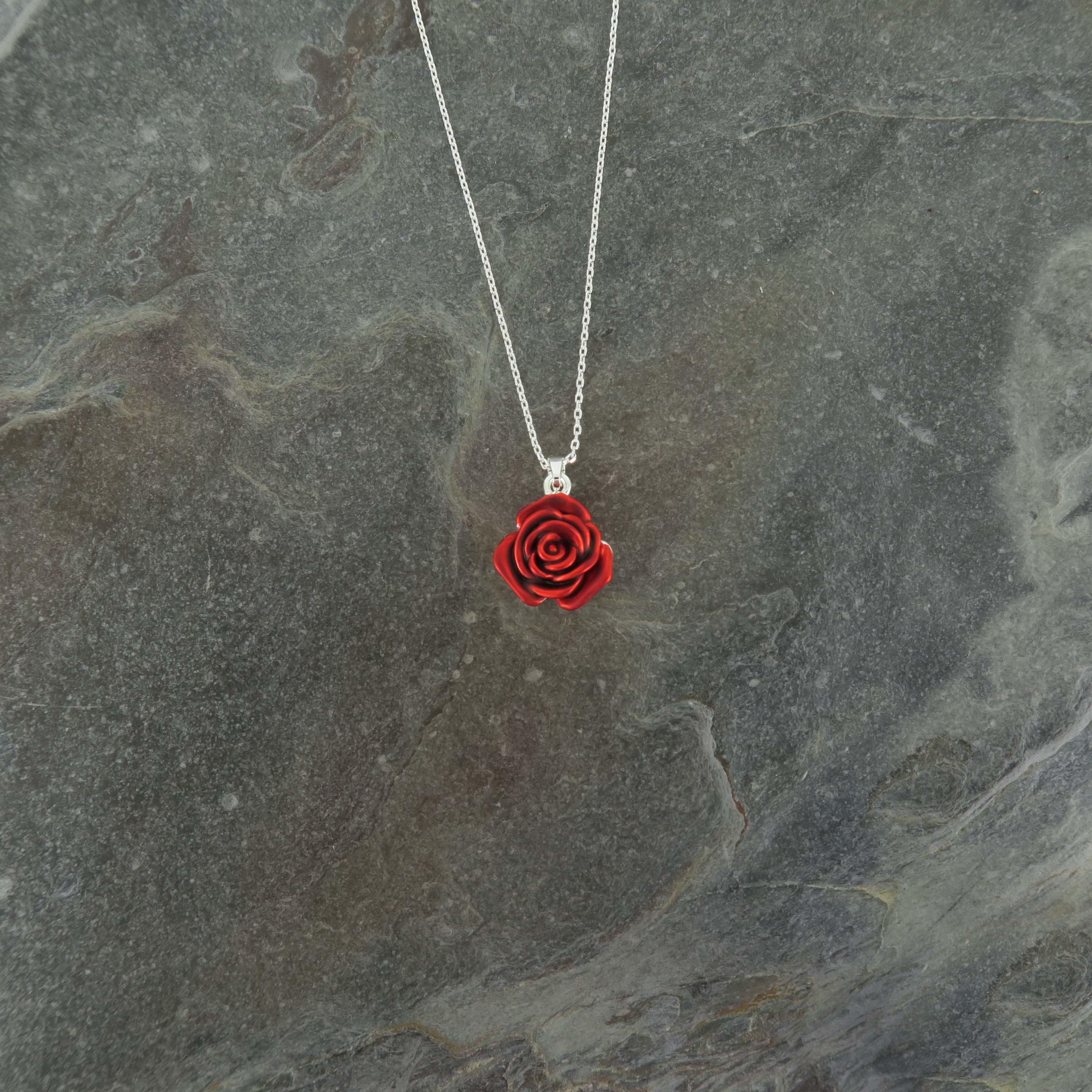 赤いバラの花のペンダントネックレス、シルバーメッキ - Etsy 日本