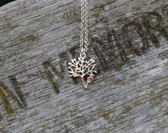 Poppy Red Flower Tree of Life Pendant Necklace