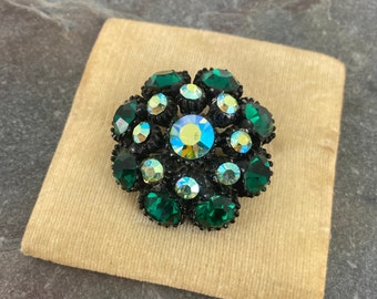 Vintage Emerald Tone Crystal Brooch