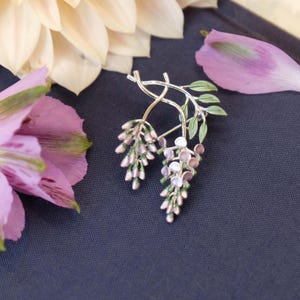 Wisteria Lilac Flower Brooch, Silver Plated