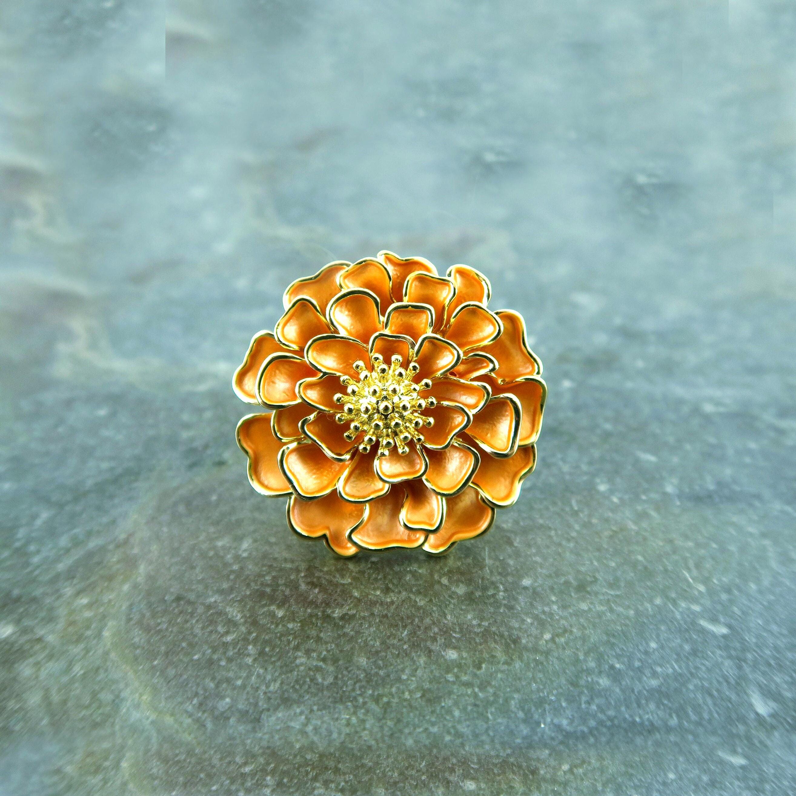 Broche Printemps Ruban Orange Et Rose Kenxa - Magnifique épingle Fleurie, Neuve Avec étiquettes