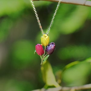 Tulpe lila, gelb und rosa Blumen-Anhänger-Halskette