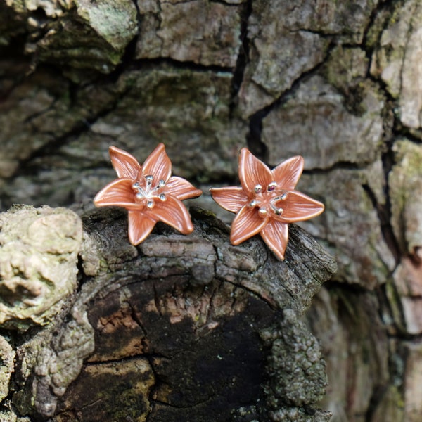 Lily Orange Tiger Lily Flower Post Stud Earrings