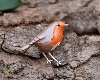 Broche oiseau rouge-gorge. Plaqué argent