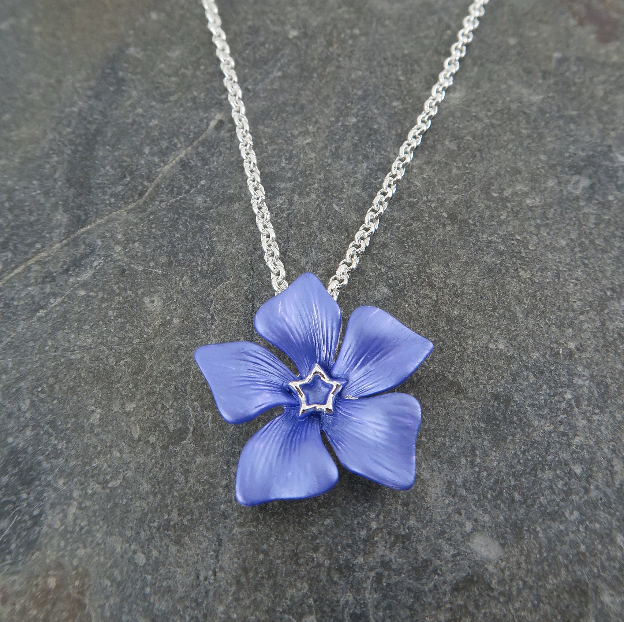 Periwinkle Blue Flower Pendant Necklace Etsy