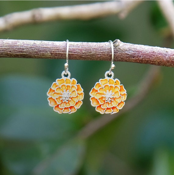 Marigold Orange Flower Drop Hook Earrings, Silver Tone -  Canada