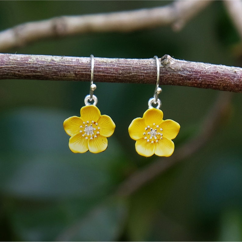 ATLondonJewels Buttercup Yellow Flower Drop Earrings on branch ATH487