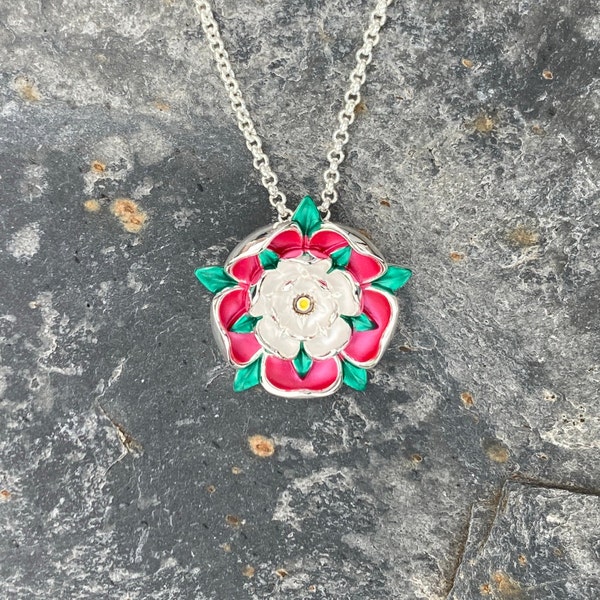 Tudor Rose Flower Pendant Necklace
