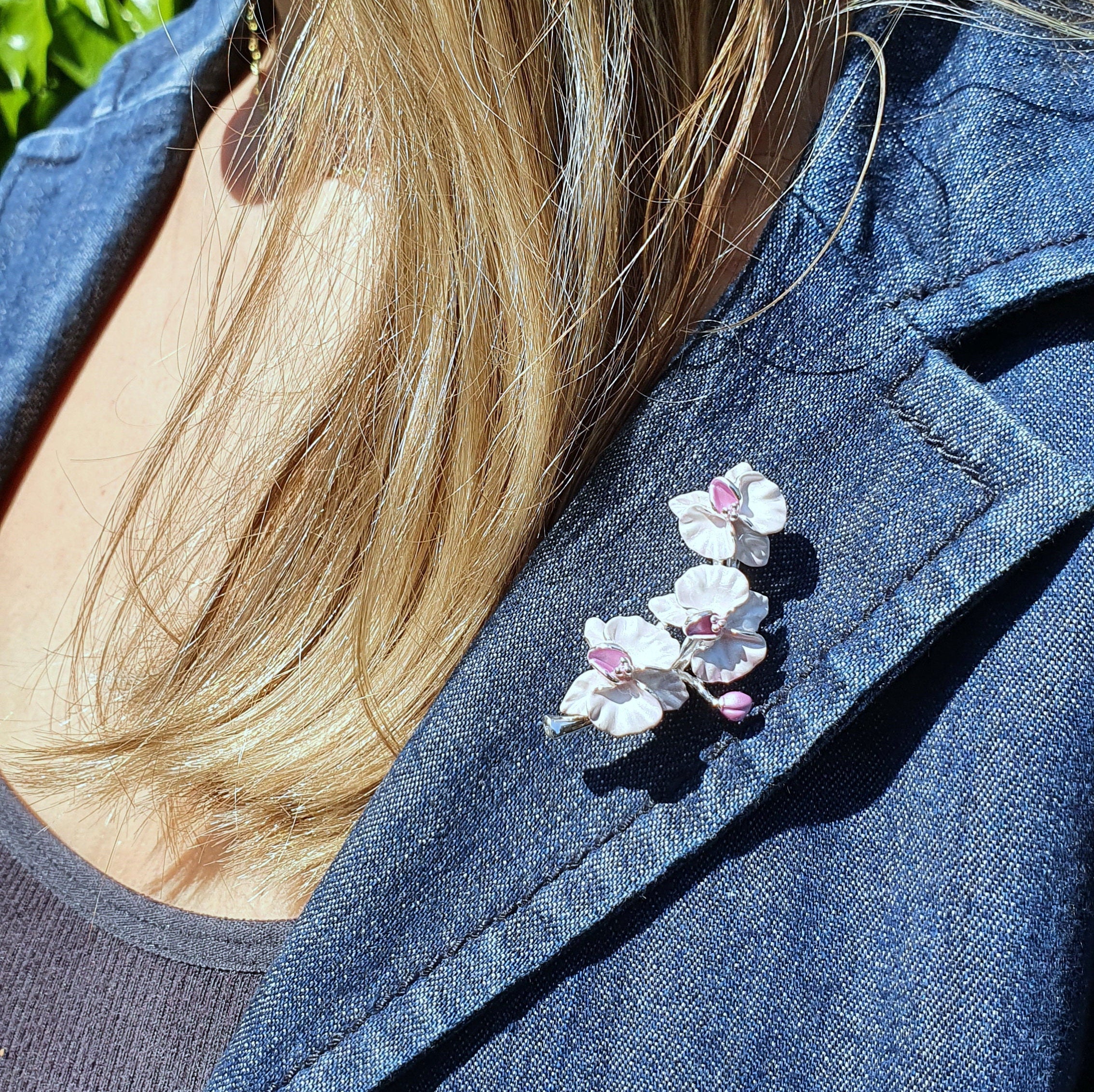Broche En Argent à Fleur Nieligrane Orchidée - Occasion - Style Vintage