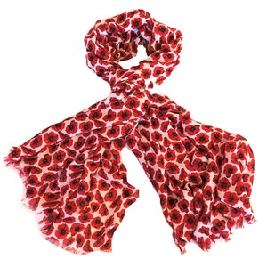 ATLondonJewels Red Poppy Flowers on a White Background Midweight Scarf ATH335