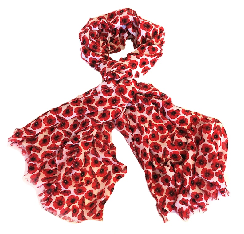 ATLondonJewels Red Poppy Flowers on a White Background Midweight Scarf ATH335