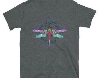 【FRIZMWORKS 】DRAGONFLY EMBLEM TEE Dragonfly Women's T-shirt, Graphic Insect Tee, Gold Jeweled