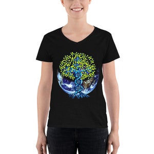 Biotechnology Tree of Life with Gene Editing Gift Design Women&#39;s V-Neck Tee Shirt