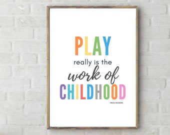 Play is the Work of Childhood Mister Rogers Printable Quote Instant Digital Download