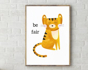 Nursery Wall Art Prints Kids Safari Theme Inspirational Quotes Be Fair Kid Positive Growth Mindset Classroom Poster Instant Digital Download