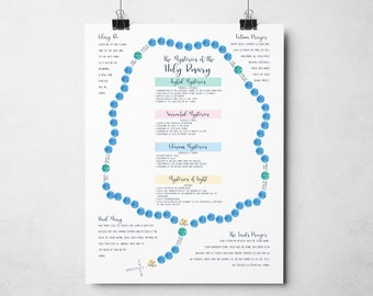 Rosary Printable Wall Art Decor Instant Digital Download | Rosary Prayer Guide Printable