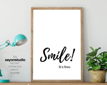 Smile Typography Printable,Motivational Poster,Simple and Unique Print,Black and White,Positive Mindset Art Printable,Digital Download Art