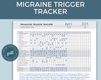 Headache & Migraine Trigger Tracker: Monthly Journal (Printable PDF)