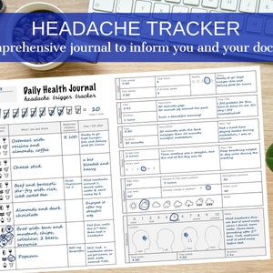 Daily Headache Tracker or Migraine Triggers Printable Tracker - Instant Digital Download PDF