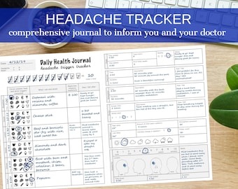 Daily Headache Tracker or Migraine Triggers Printable Tracker - Instant Digital Download PDF