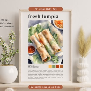 Fresh Lumpia Watercolor Poster | Kitchen Art to Celebrate Filipino Cuisine | Philippines Snack Wall Art | Asian Spring Roll Print