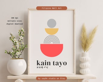 Kain Tayo Poster Filipino Kitchen Wall Art | Abstract Pinoy Food Culture | Minimalist Baybayin Decor Digital Download