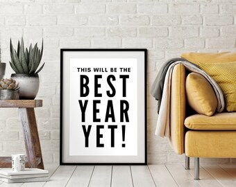 New Year Wall Art Home Office Living Room Minimalist Black and White Printable New Year Inspirational Poster Instant Digital Download