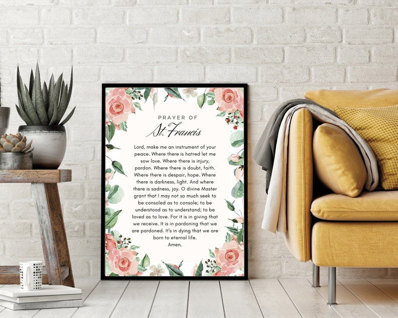 Prayer of St Francis of Assisi Printable Wall Art Floral Blush Pink ...