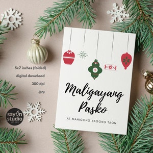Cartão imprimível de felicitações de Natal em filipino | Maligayang Pasko | Download digital
