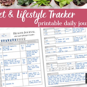 Daily Health and Wellness Journal | Printable Diet, Exercise, Sleep, Mood, and Stress Tracker |  Medication & Supplement Log | PDF