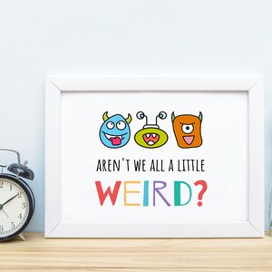Schattige monsterposter voor kinderkamer | Schattig buitenaards kunstwerk voor zelfacceptatie | Grappige afdrukbare muurkunst voor speelkamer of klaslokaal