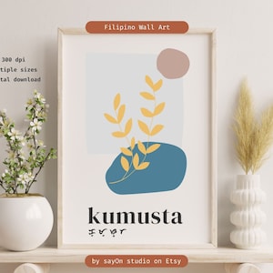 Decoración del hogar de arte filipino / Kumusta en Baybayin arte de pared imprimible / Filipinas arte de pared descarga digital / regalo para filipinos