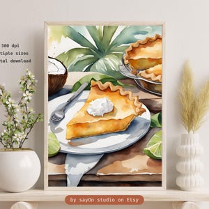 Coconut Buko Pie Watercolor Painting | Cream Pie Dessert Wall Art Print | Filipino Kitchen Cozy Decor