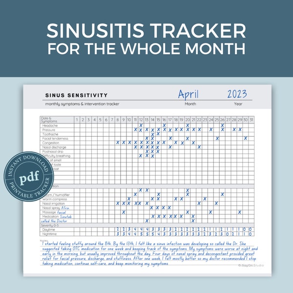 Sinus Relief Tracker: Monitor Daily Symptoms & Treatment with This Monthly Journal | Printable PDF Download