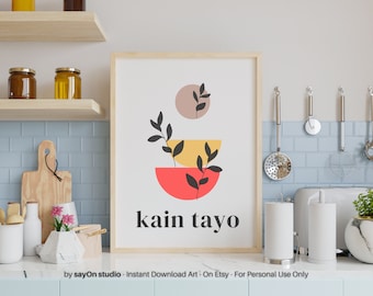 Filipino Kitchen Wall Art Poster | Kain Tayo Printable | Boho Style Kitchen Decor Digital Download | Gift for Filipinos
