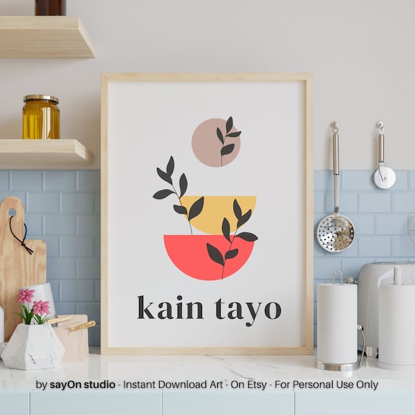 Filipino Kitchen Wall Art Poster | Kain Tayo Printable | Boho Style Kitchen Decor Digital Download | Gift for Filipinos