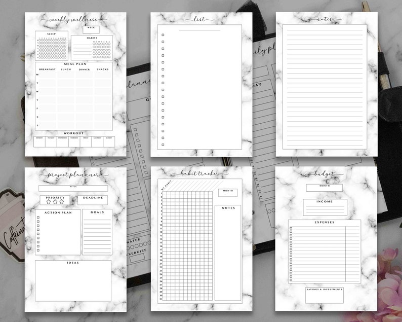MARBLE Printable Planner Inserts Marble Theme Planner - Etsy UK