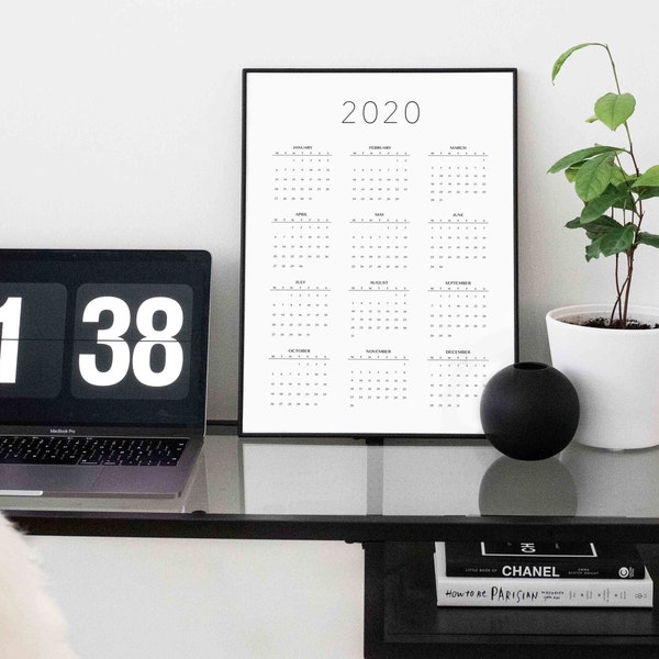 Printable Minimal Wall Monthly Calendar 2020 | A3 & A4 | Year 2020 - full year overview