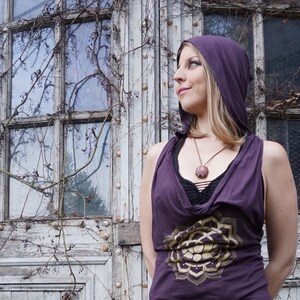 Limited Edition - Rythmatix Collab | Hooded Cowl Neck Backless Halter Dress, Festival Wear, Fire Dancing, Pixie, Hippy, Boho, Purple, Burner