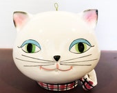 Holt Howard Cozy Kitten String Dispenser and Scissors Holder, Vintage Ceramic, Hand Painted, 1958