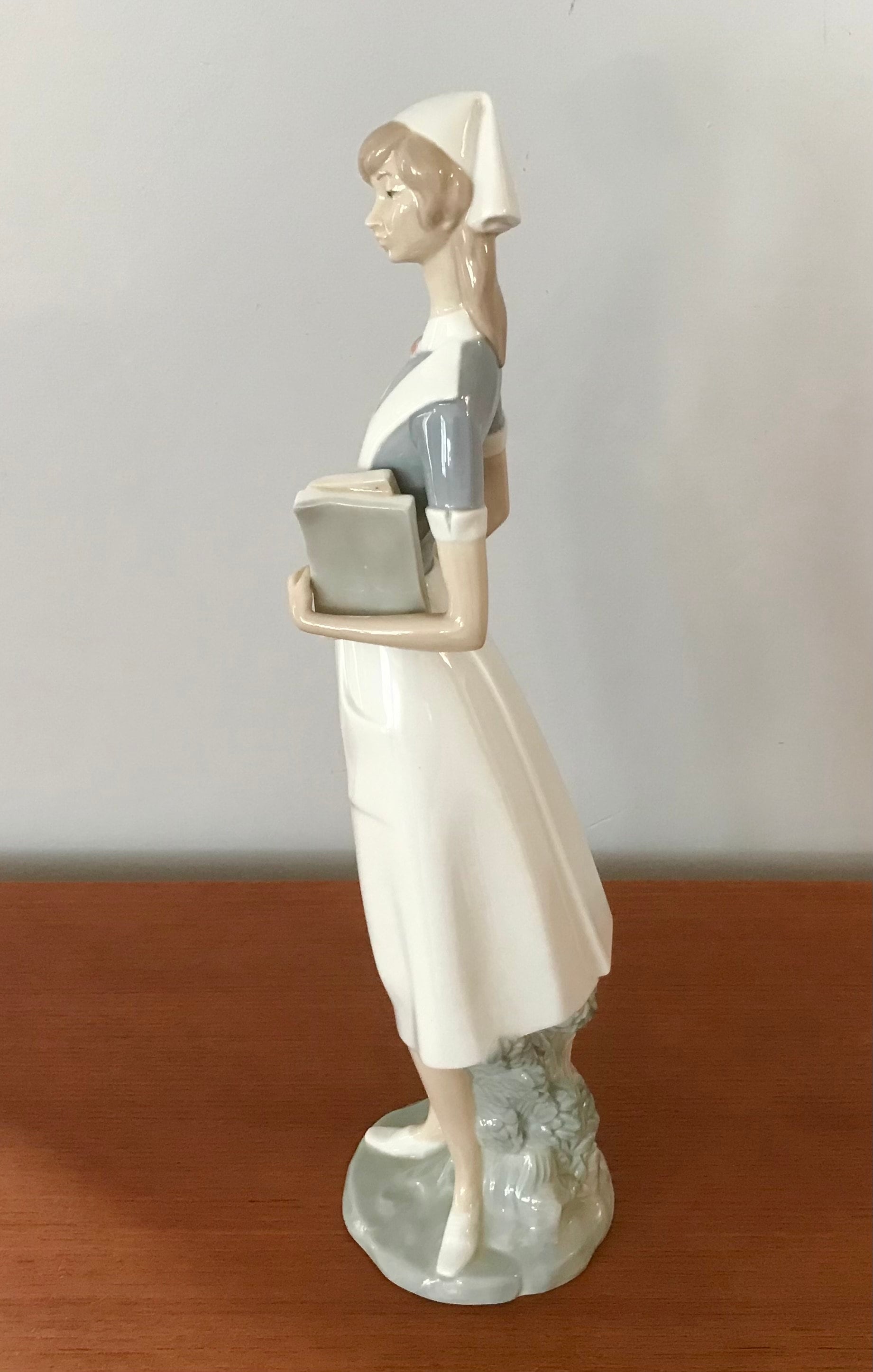 Lladro Hand Made Porcelain Nurse Figurine, Vintage Blue White Nurses