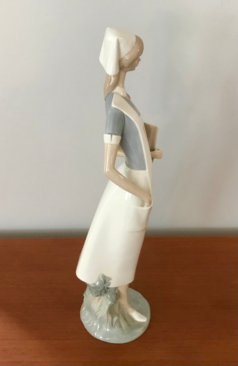 Lladro Hand Made Porcelain Nurse Figurine, Vintage Blue White Nurses