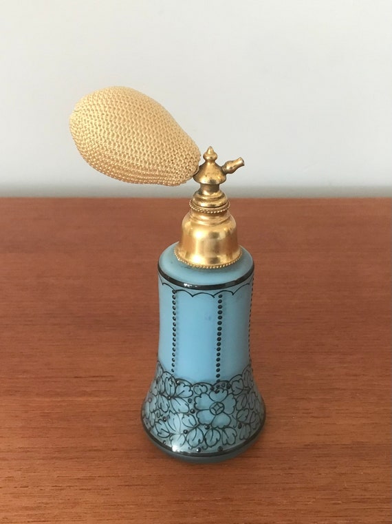 Art Deco Mignon Perfume Atomizer, Blue Cased In C… - image 2