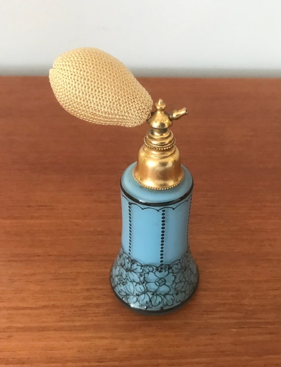 Art Deco Mignon Perfume Atomizer, Blue Cased In C… - image 1