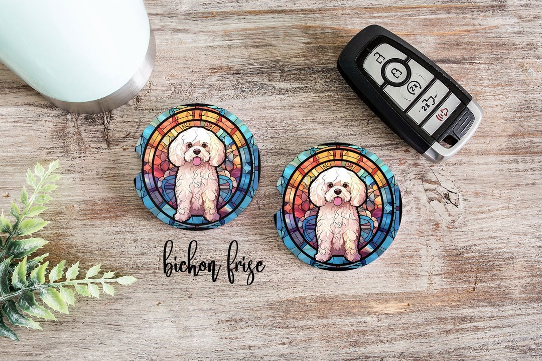 Bichon Frise Stained Glass Look Car Coasters car Accessories Etsy
