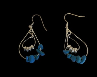 VINTAGE Silver and Turquoise Hoop Earrings