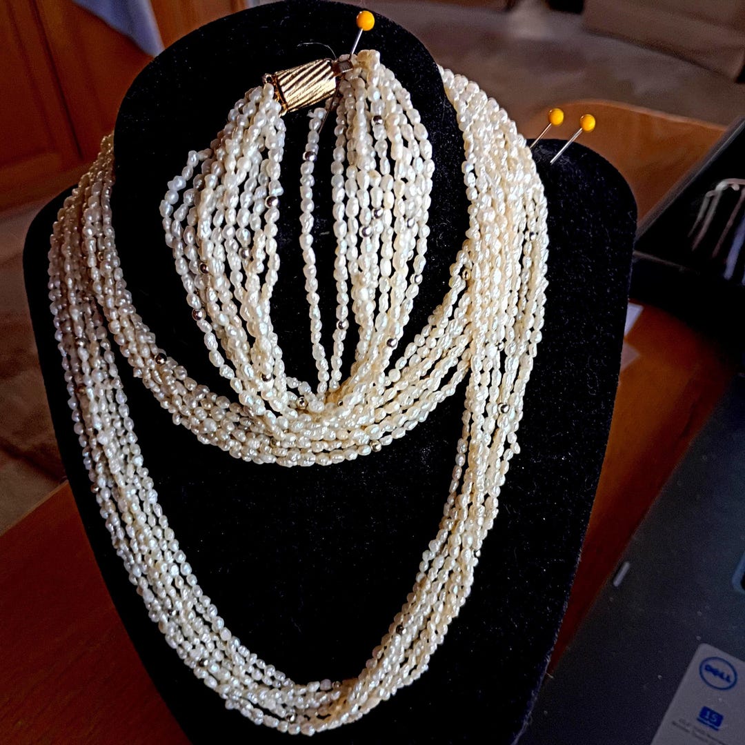 Vintage 9 Strand Seed Pearl Necklace With Sterling Silver Beads and ...